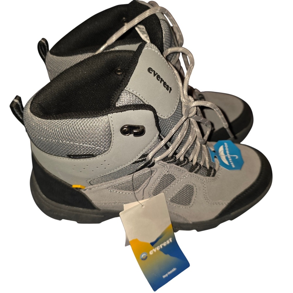Everest Womens Waterproof Hiking Boots Grey Black Leather Mid Top 9.5